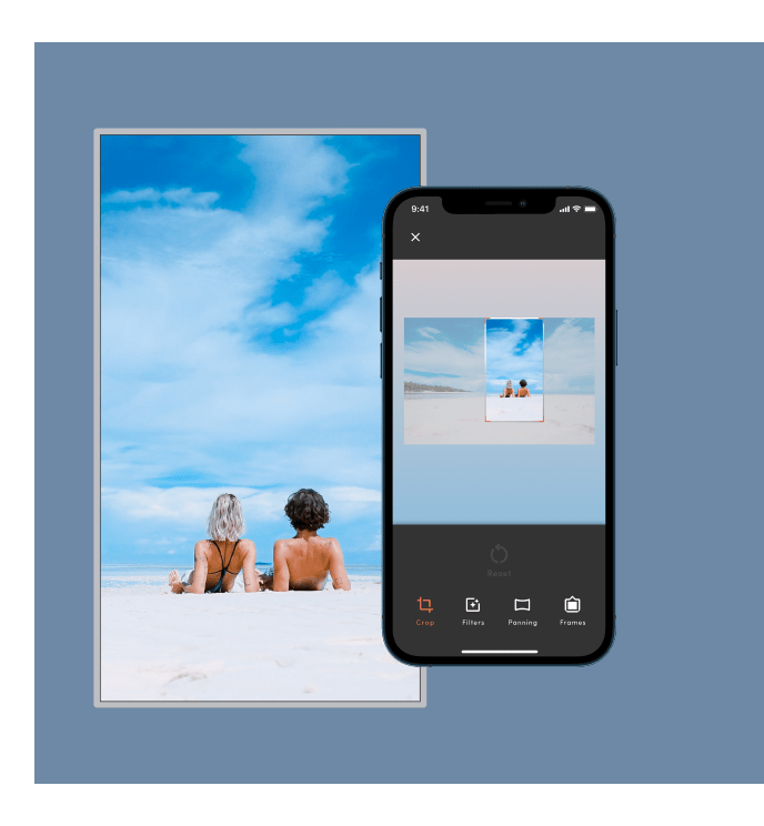 WHIM Canvas lets you crop and pan art however you want. You call the crops on a WHIM. Take total control over your images, pics, and NFTs by zooming in or out for that perfect cut. 