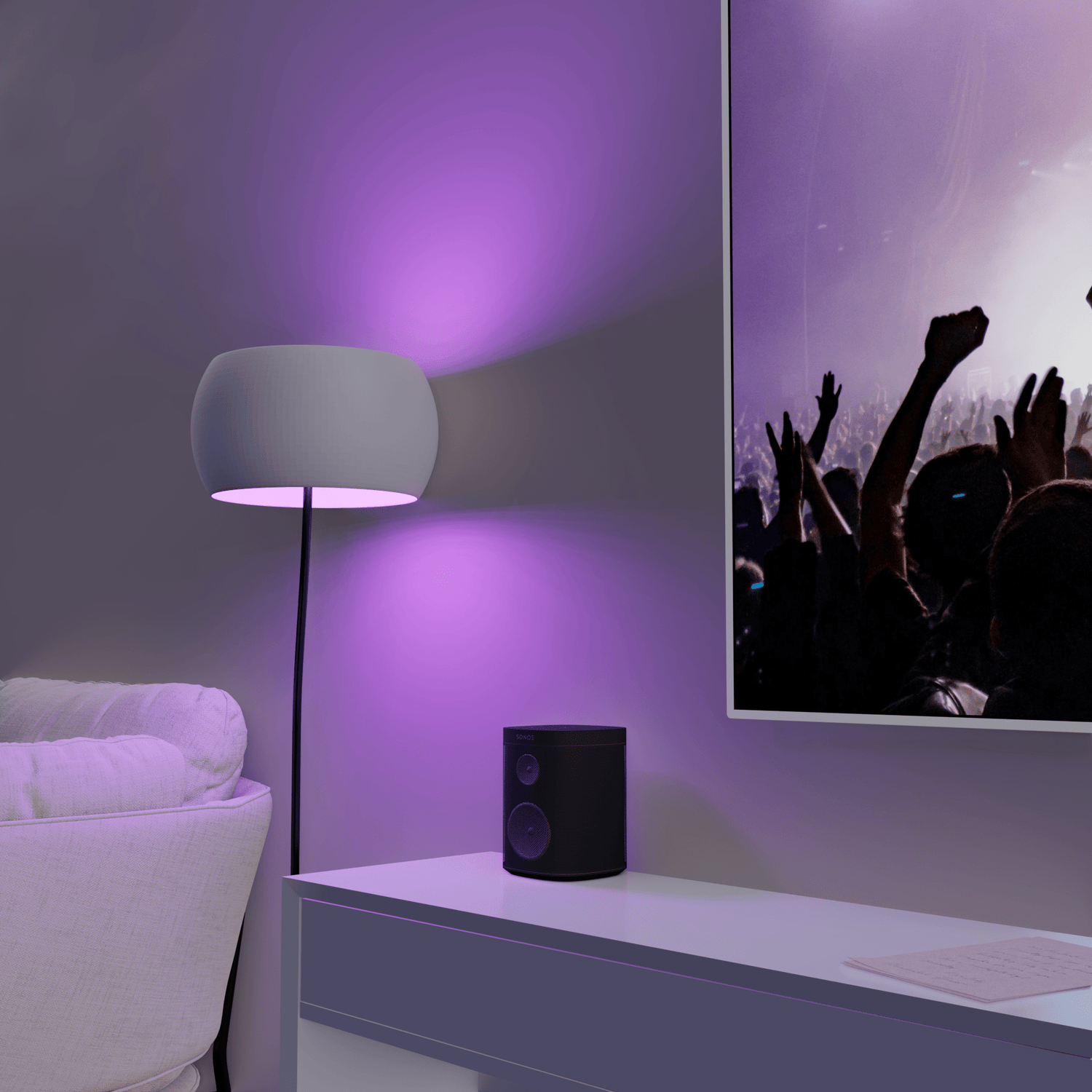 Whim canvases connect with sound and light. Pair hue lights or a bluetooth speaker and experience music and art like never before with the new whim art digital canvas display